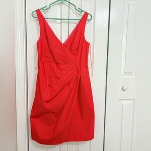 J CREW SHORT DRESS RAMONA COTTON TAFFETA V NECK, FLAME RED, SIZE 8P,